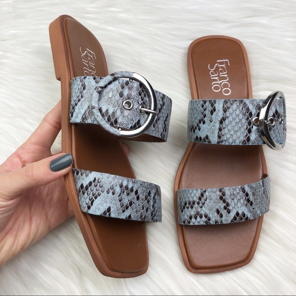 New Franco Sarto Merris Sandal in Snakeskin Light Blue Leather - Picture 2 of 10